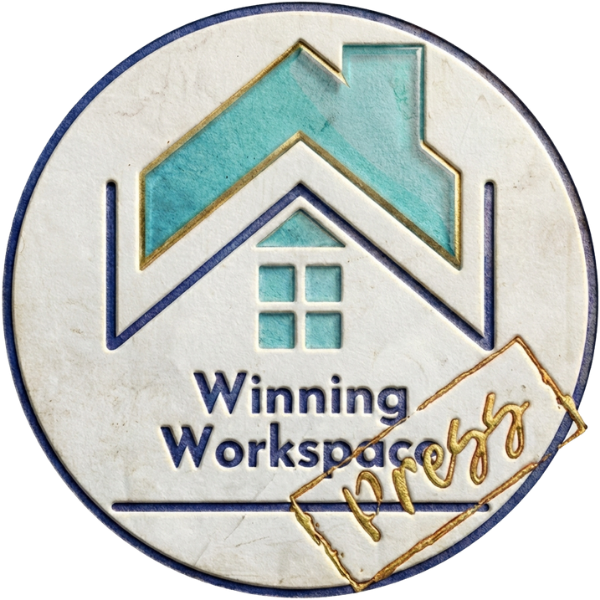 Circular badge with a stylized house icon above the words "Winning Workspace" and a gold "Press" stamp in the bottom right corner.
