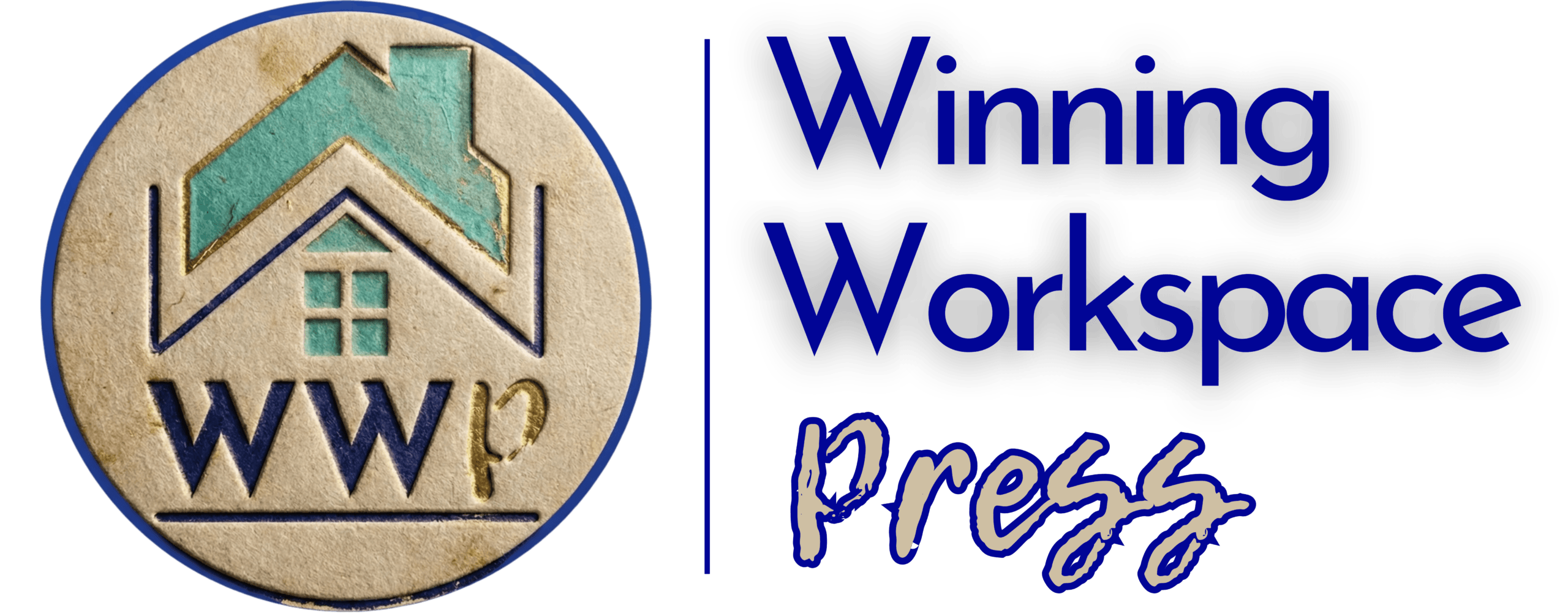 Circular logo with a blue and teal house icon and “WWP”; next to text reading “Winning Workspace Press” in blue on a white background.