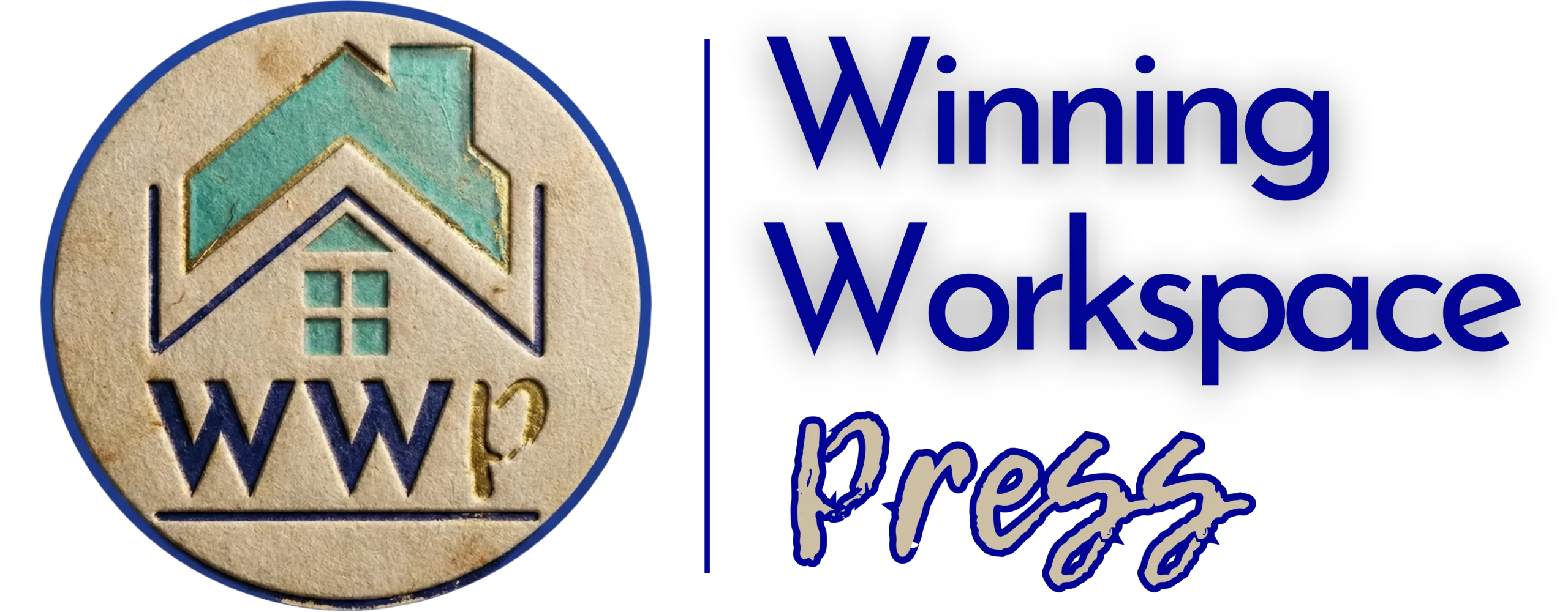 Circular logo with a blue and teal house icon and “WWP”; next to text reading “Winning Workspace Press” in blue on a white background.