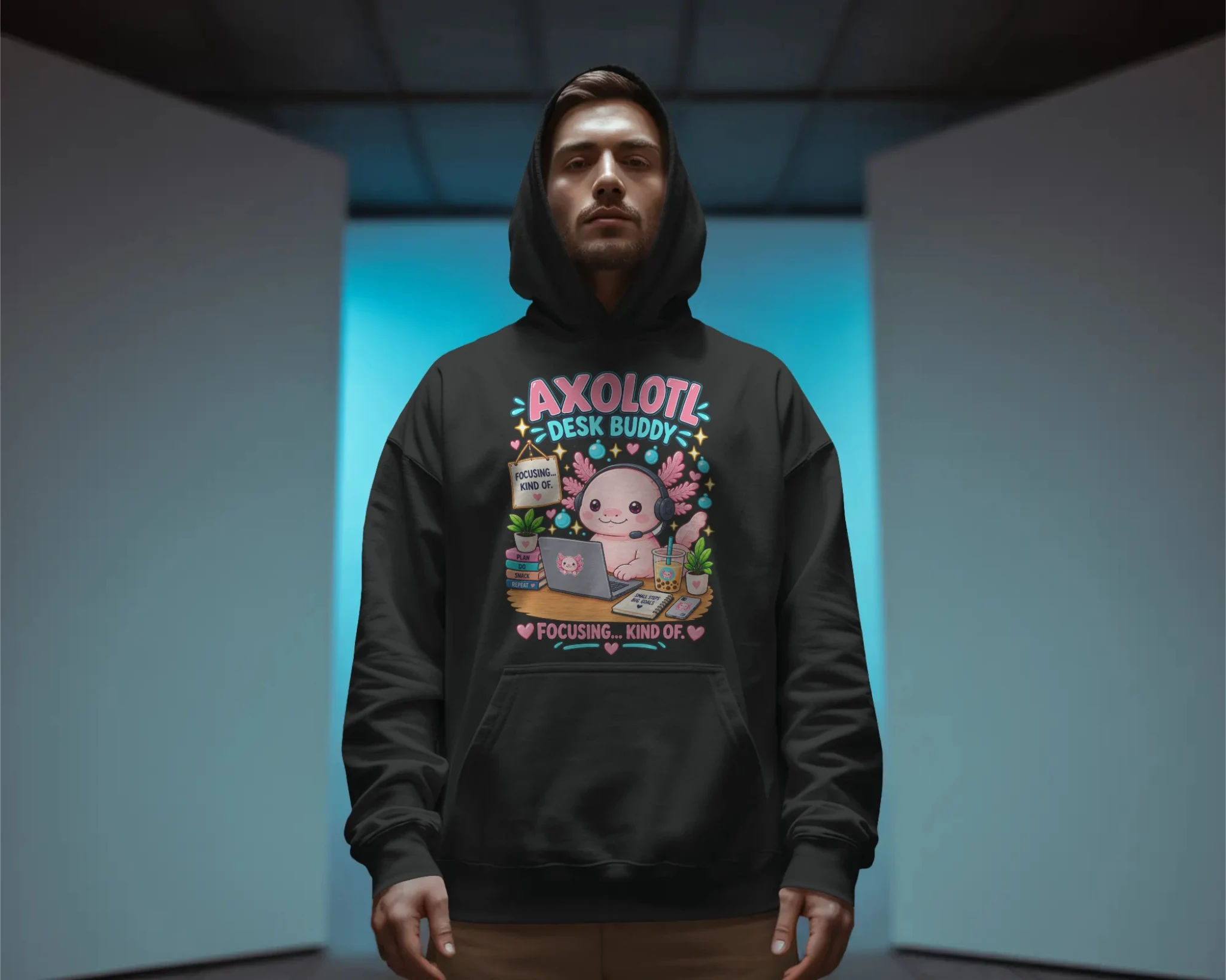 Axolotl Desk Buddy Hoodie Design 1