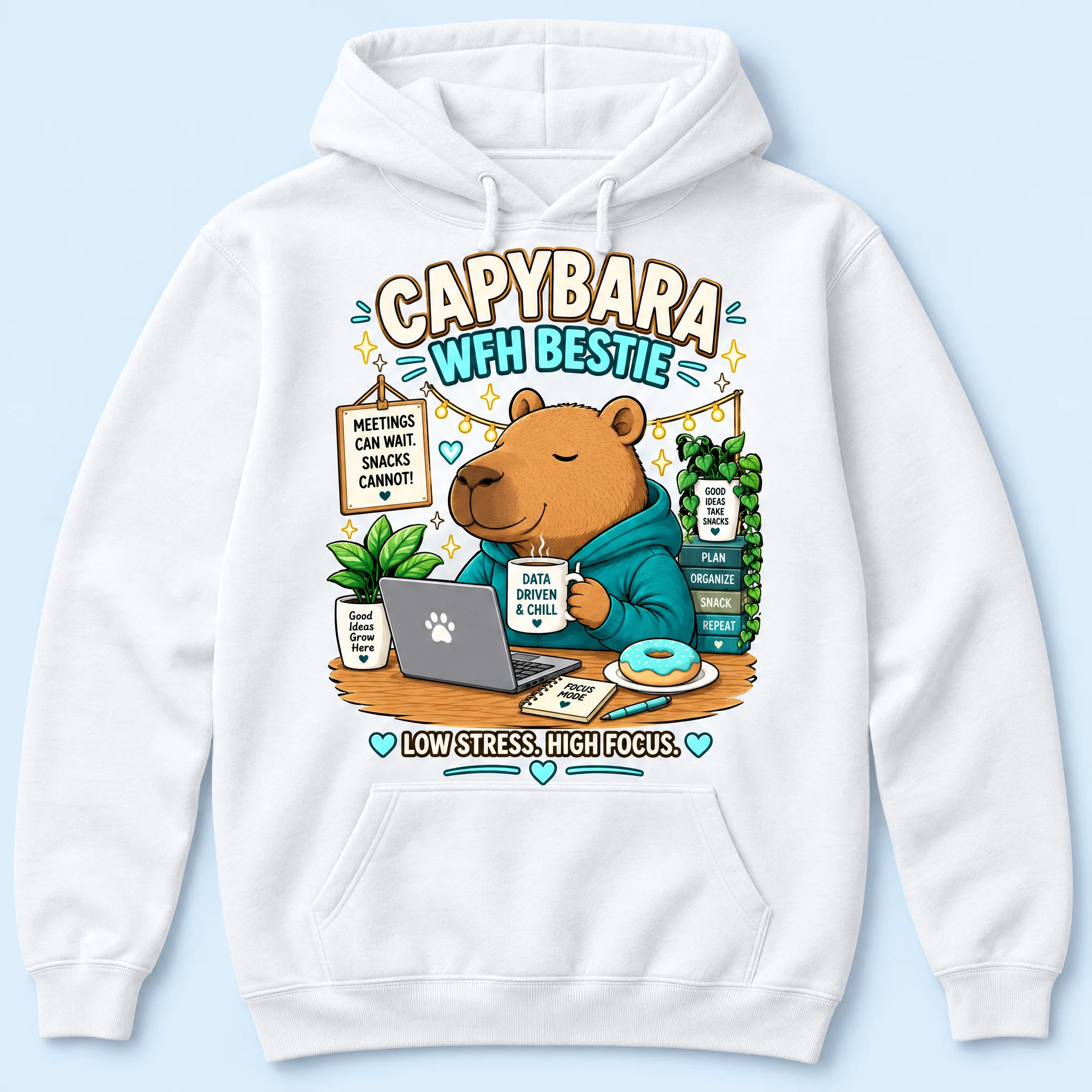 Capybara WFH Bestie Hoodie – Low Stress High Focus Sweatshirt, Funny Chill Capybara Work From Home Hoodie